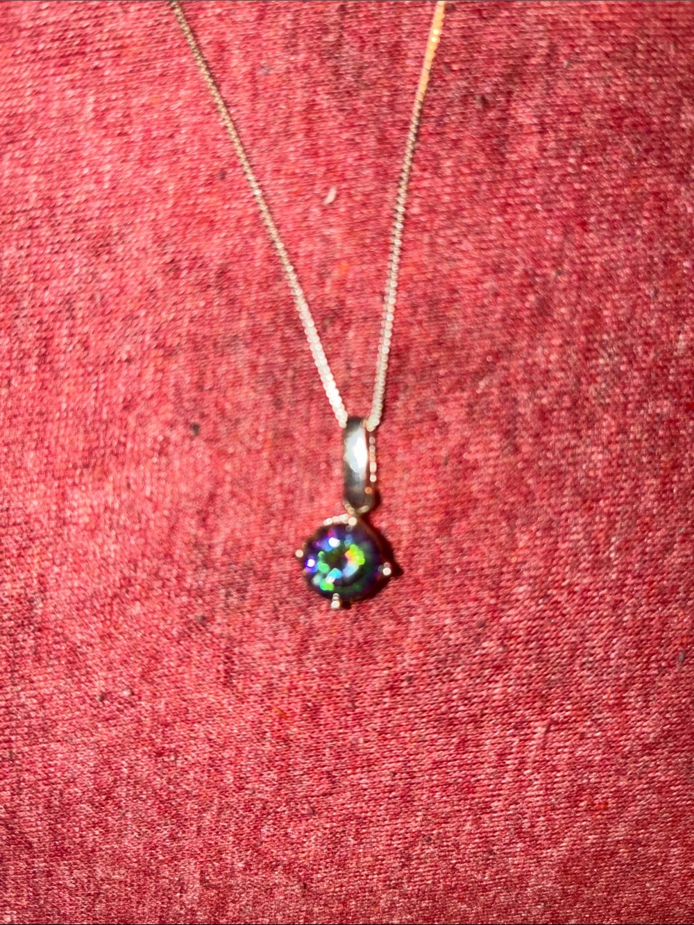Mystic Fire Opal Round Pendant Necklace - Silver